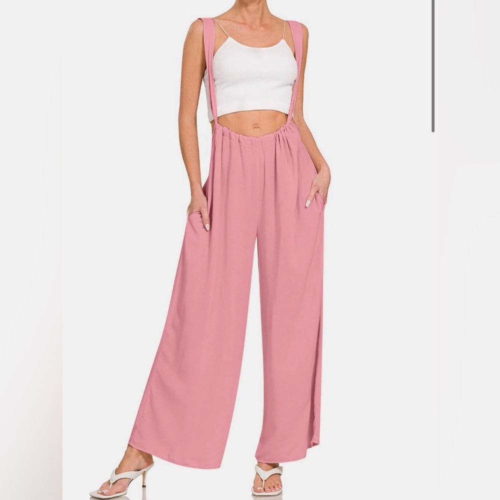 🔥🔥NWT Zenana Dusty Rose Women's Wide-Leg Jumpsuit